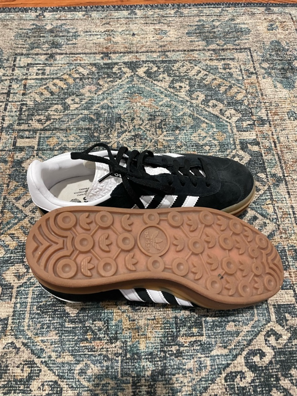 adidas Women’s Gazelle Sneakers in Black/White with Gum Sole - Picture 3 of 4